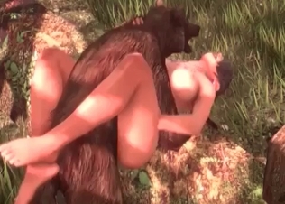 Nasty hairy 3D beast fucks with a slender chick