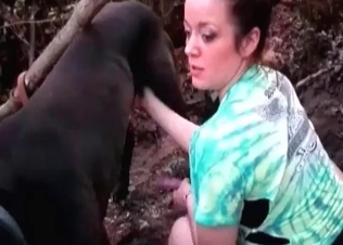 Hungry evil Doberman and his slutty zoophile host