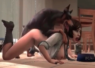 Lustful Doberman fucks a slender girl in her tight ass