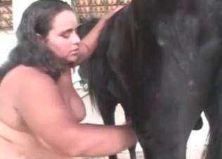 Small black pony is having a hot sex with a fat girl