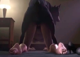 Sex with a black Doberman in the doggy style pose