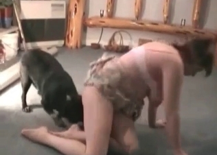 Dark puppy fucks her small twat so freaking fast
