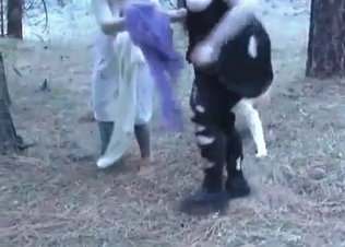 Two fat zoophiles are fucking with the dogs in the forest
