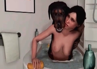 3D bestiality action in the bathroom with a Doberman