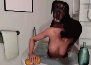 3D bestiality action in the bathroom with a Doberman