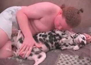 Zoophile is playing with a Dalmatian's hard dick