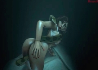 Brutal snake fucks a brunette in the 3D porn