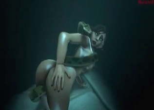 Brutal snake fucks a brunette in the 3D porn