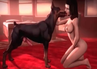 Black Doberman is having a hot zoo 3D sex