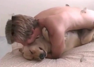 Filthy zoophile fucks a dog in the bedroom