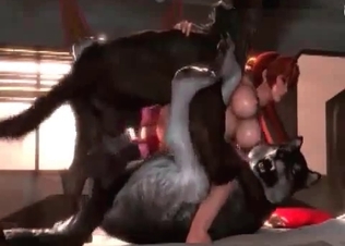 Nasty beasts are banging a slender redhead