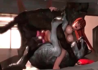 Nasty beasts are banging a slender redhead