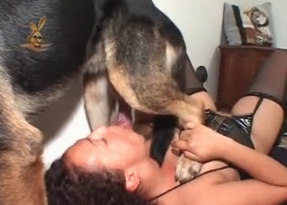 Shepherd fucks a slender chick