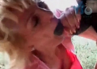 Blonde is swallowing dirty horse cum