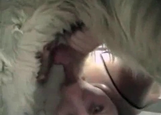 White doggy is cumming in her mouth