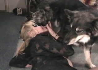 Slutty girl is sucking her husky dick