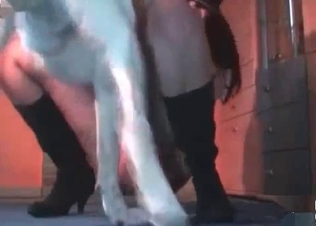 Dirty girl is enjoying dog action