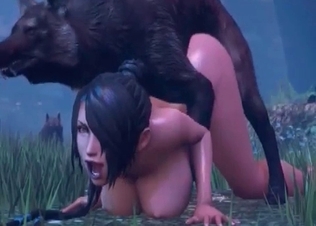 Brutal 3D wolf drills her snatch