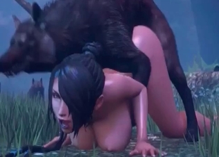 Brutal 3D wolf drills her snatch