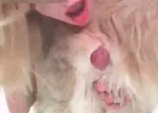 Hairy white doggy and a hot blonde
