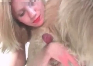 Hairy white doggy and a hot blonde