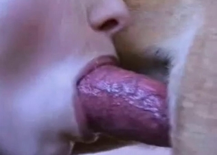 Blonde enjoys animal cum in the mouth