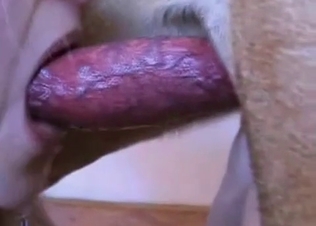 Blonde enjoys animal cum in the mouth