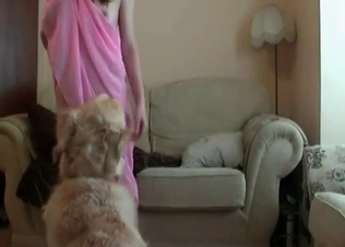 Hairy doggy is fucking her ass