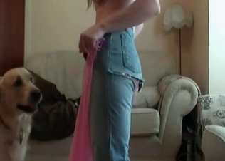Hairy doggy is fucking her ass