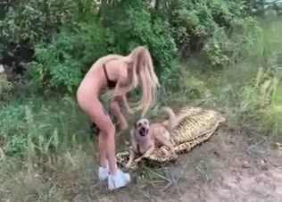 A small nice dog and a hot female have awesome sex